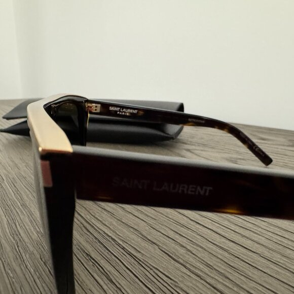SAINT LAURENT Women's Tortoise Sunglasses with Top Gold Detail & Leather Case - Picture 4 of 16